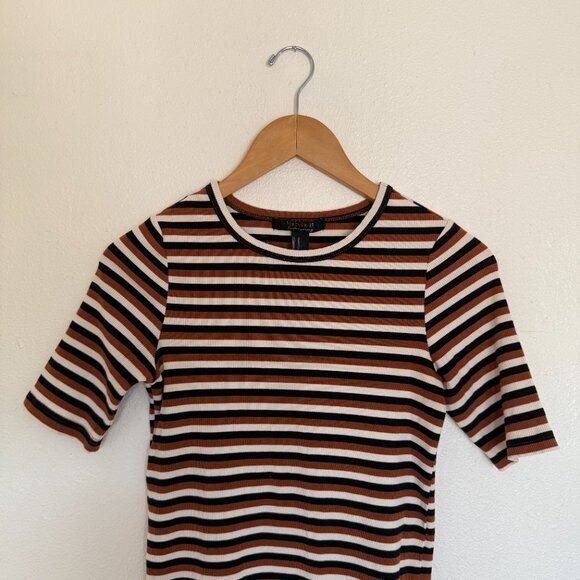 Forever 21 Black and Brown Stripped Ribbed Fitted Tee Medium - Picture 3 of 6